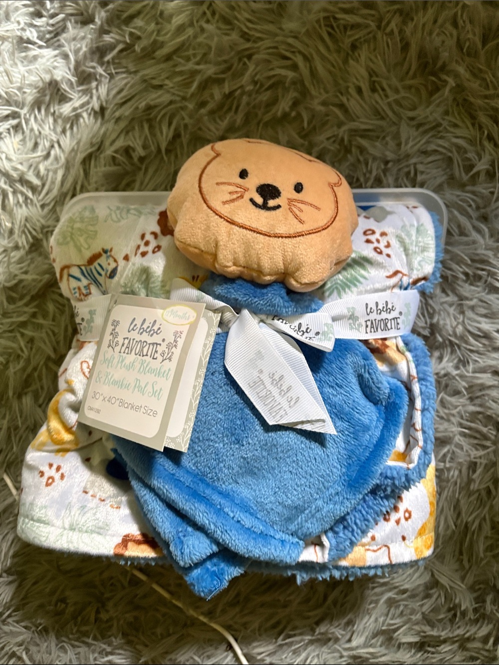Blue Plush Lion Lovey and Blanket Set